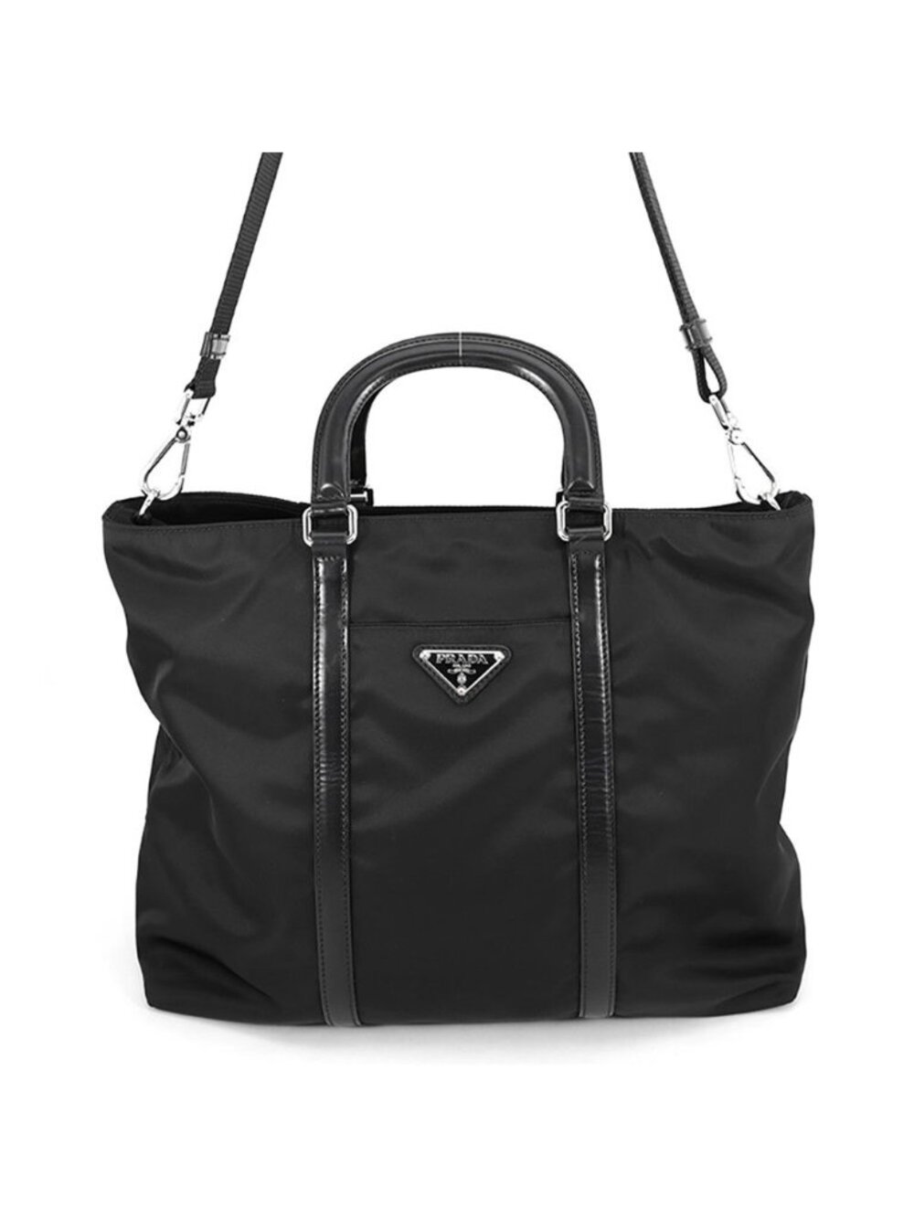 Prada Tote Bag Triangle Logo Nylon Leather 2-Way Black